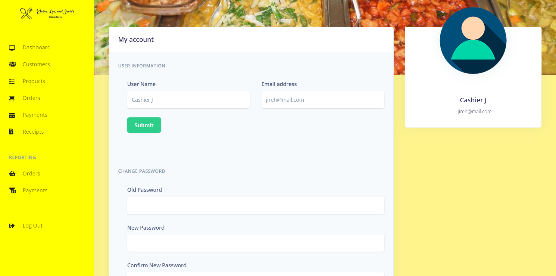 CarinderiaPOS Profile Page